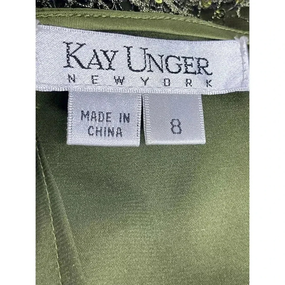 Kay Unger Olive Green sequined mini dress size 8 cocktail holiday - Picture 4 of 12